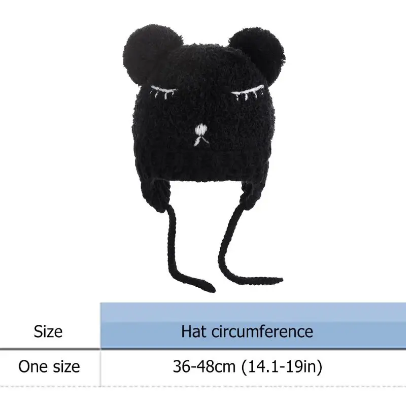 От 0 до 3 лет Милая вязаная шапка с вышивкой для маленьких детей, модная утолщенная флисовая Шапочка с помпоном - Цвет: Черный