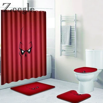 

Zeegle Waterproof Bath Curtain and Shower Mat Set Polyester Floor Mat Anti-slip Toilet Foot Rug Washable Rug Bathroom Doormat