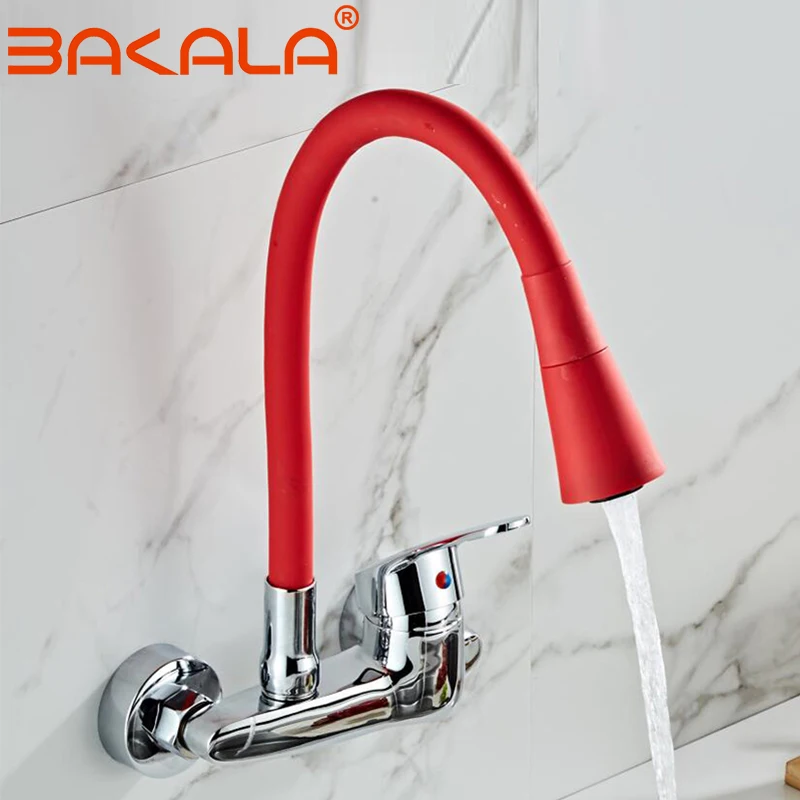 Kitchen Faucet Wall-Mounted Double-Holes Flexible BAKALA Sink-Tap Mixers 360-Degree Swivel
