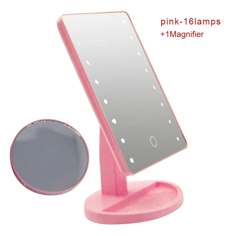 pink 16lamps 1Magnif Mioor, регулируемое, 20/16 светодиодов, освещенное зеркало для макияжа, с сенсорным экраном, портативное, увеличительное, настольная лампа, косметическое зеркало для макияжа - Цвет: pink 16lamps 1Magnif