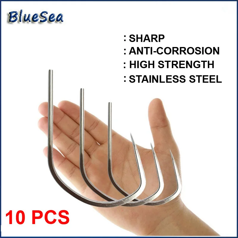 BlueSea 10pc Non Barb Stainless Steel Blade Point Anchor Fish Hooks Shark Jig Hooks Stainless