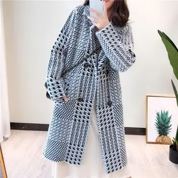 

Winter Turn-Down Collar Plaid Coat Women Long Sleeve Long Woolen Coat Sweet Women Thick Loose Outwear