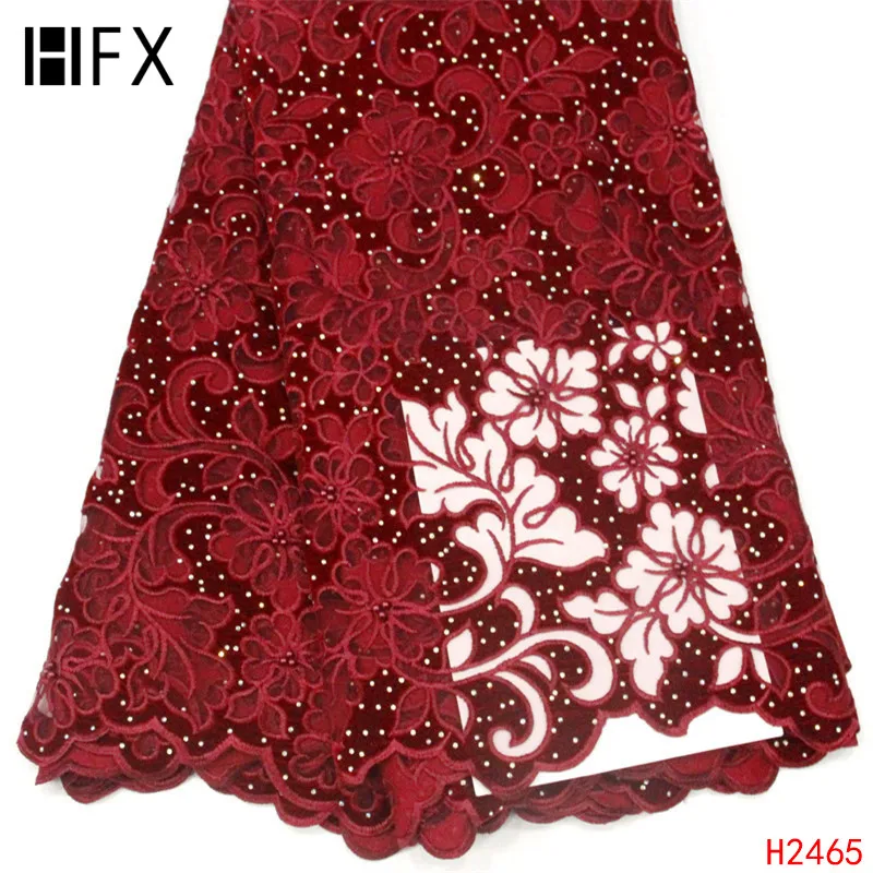 

HFX African Velvet Lace Fabric 2019 Newest french wine Tissu Mariage Velvet Lace for wedding party dress free shipping H2465