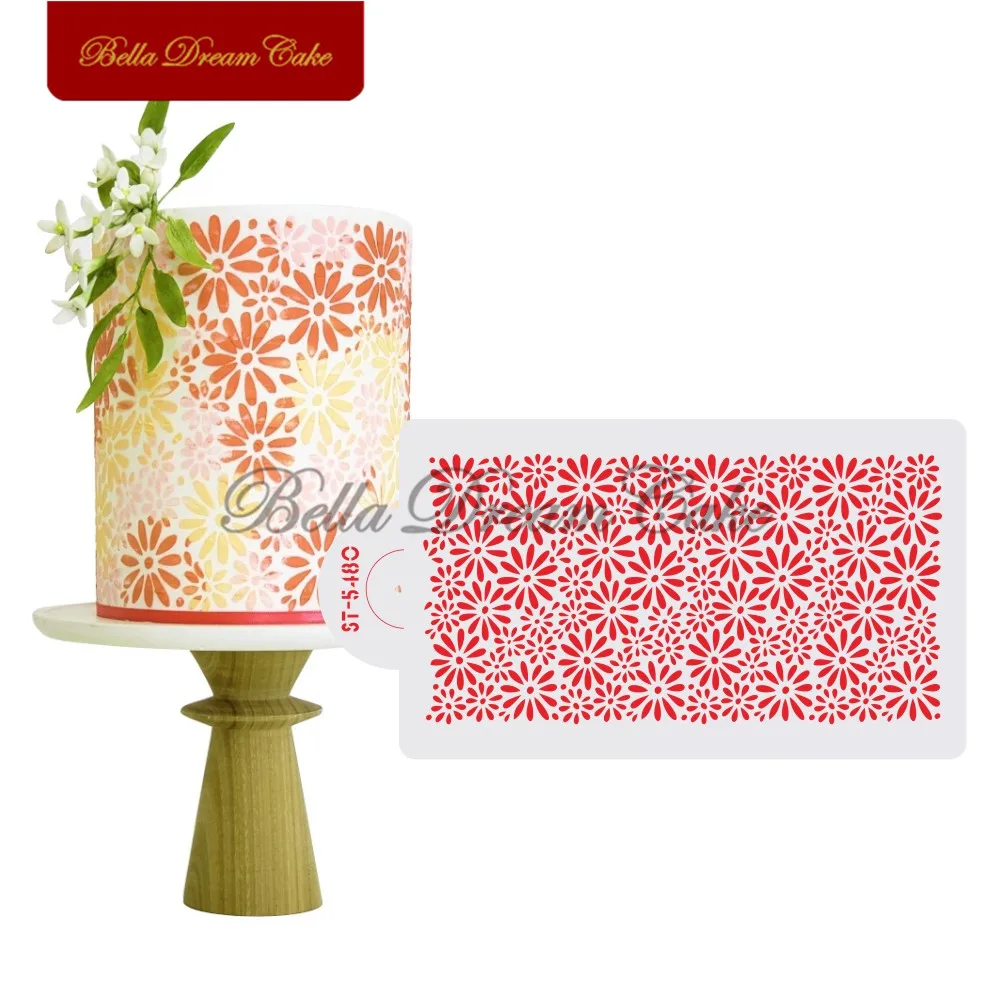 Daisy Flower Pattern Cake Stencil Plastic Cake Border Stencils DIY Drawing Lace Template Cake