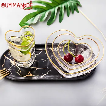 

Creative Description Gold Crystal Glass Peach Heart Bowl Fruit Salad Bowl Exquisite Bird's Nest Dessert Bowl Peach Heart Cup