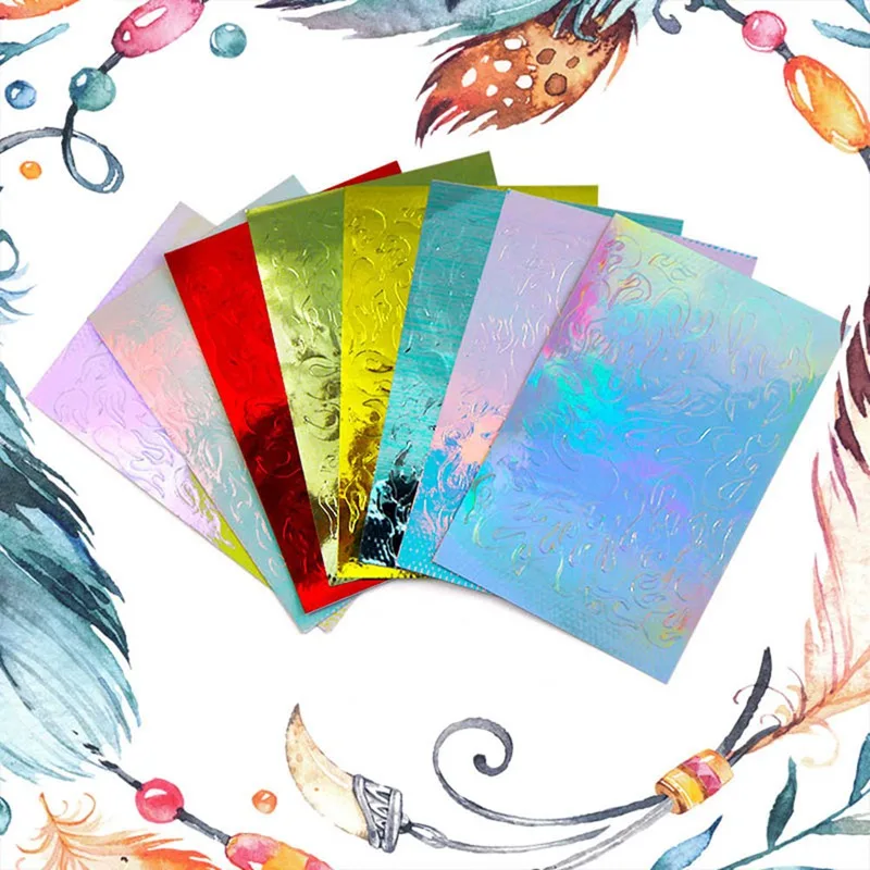 8 PCS Holographic Fire Flame Nail Vinyls Stencil Hollow Stickers Fires On Manicure Stencil Stickers Nail Art Decoration