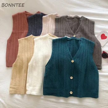 

Vest Women V-neck Solid 7 Color Jumper Tank Tops Knitted Simple Street Wear Elegant Korean Style Casual Harajuku Womens Clothes