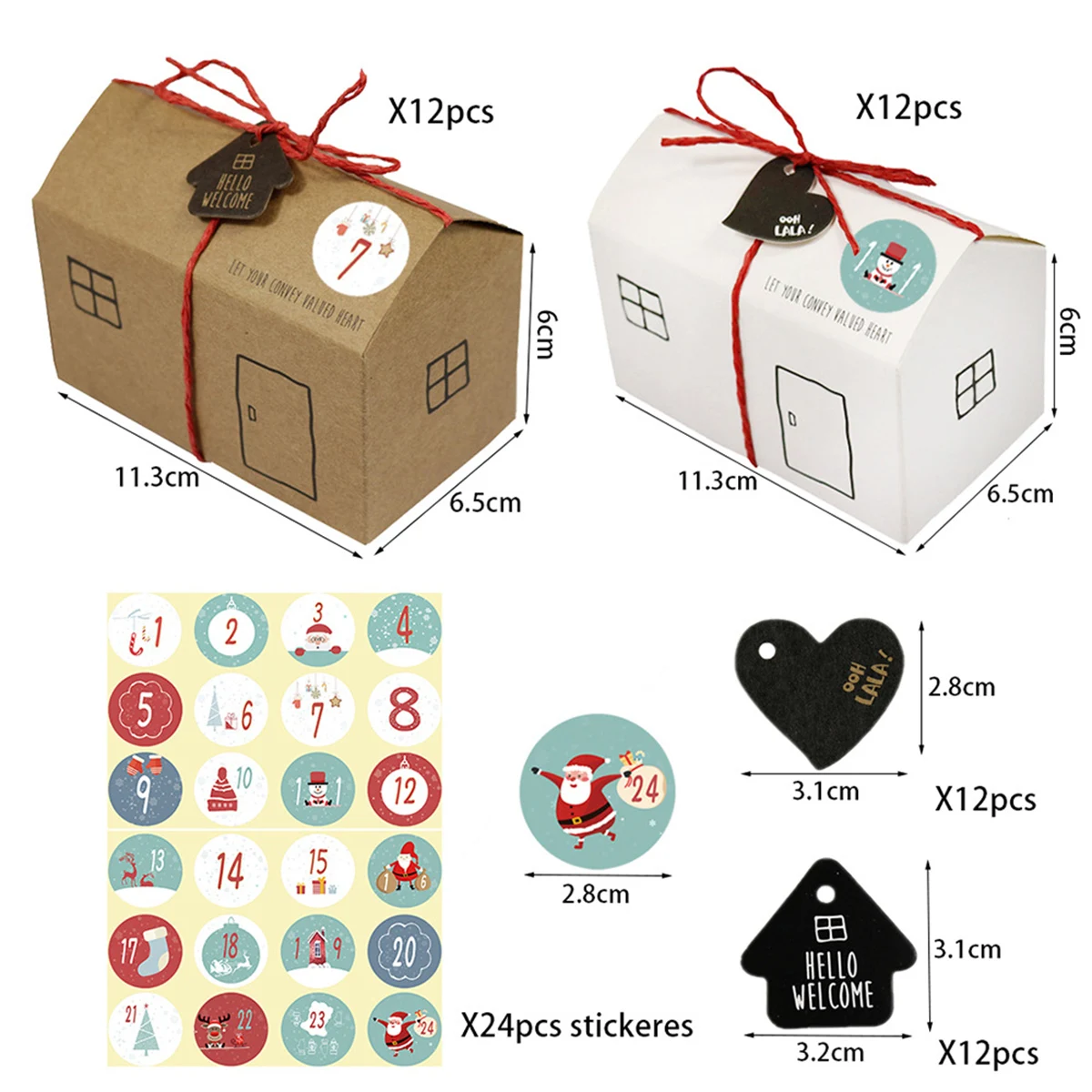 24 шт. подарочные пакеты для дома из крафт бумаги + наклейки и веревки