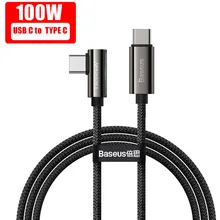  Baseus PD 100W USB Type C to USB C Cable 5A Fast Charging Charger USB-C 90 Degree Date Cable For Xiaomi Samsung S21 Type-C Cord 