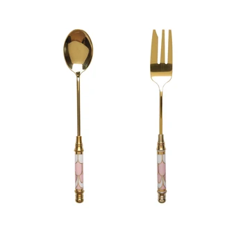 

High-end Tableware Stainless Steel Golden Tbsp Stirring Spoon For Dessert Coffee Couvert De Table Fourchette Couteau Lot