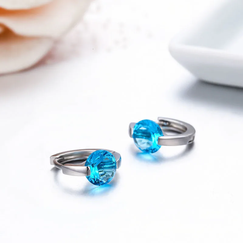 Симпатичные 925 пробы серебряные круглые синие круглый фианит маленькая петля Huggies Серьги-кольца для женщин ювелирные изделия дети девочки