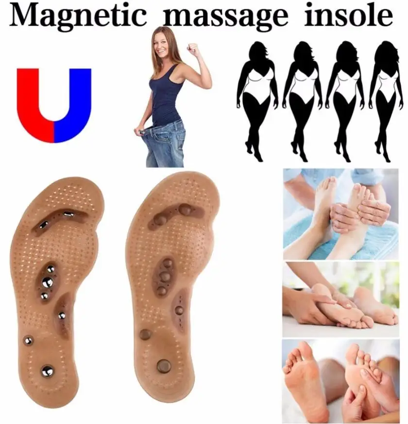 

1 pair Acupressure Magnetic Foot Therapy Reflexology Pain Relief Shoe Insoles Orthopedic Washable Cutable Silicone Shoe Insole