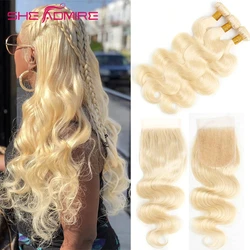 613 Blonde Bundles With Frontal She Admire Brazilian Body Wave Remy Color Hair Weaves Lace Closure With Bundles For Black Women