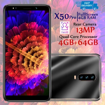 

Smartphones X50 Pro 13MP Global 4G RAM 64G ROM 5.5" face unlock Quad Core Android mobile phones celulares Cellphones