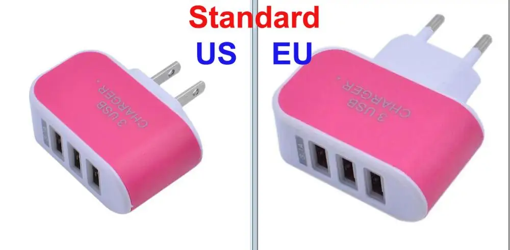 EU/US стандартный штепсельная зарядная станция 3 usb порта дорожный адаптер многопортовый разъем зарядное устройство s Прямая поставка светодиодный индикация - Цвет: Rose Red