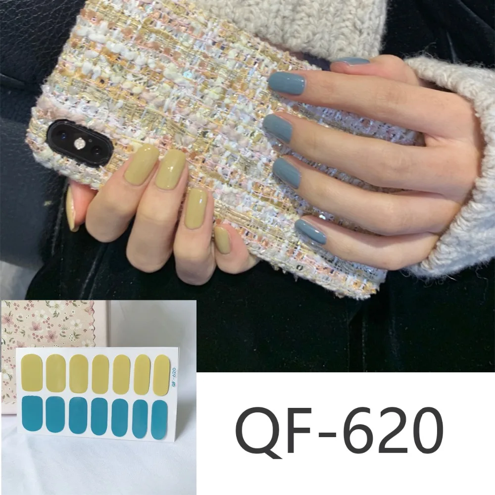 14tips/sheet Milk Heart Nail Wraps Polish Decals Strips Jump Cross Color Glitter 3D Adhesive Full Nail Art Stickers Matte Nails