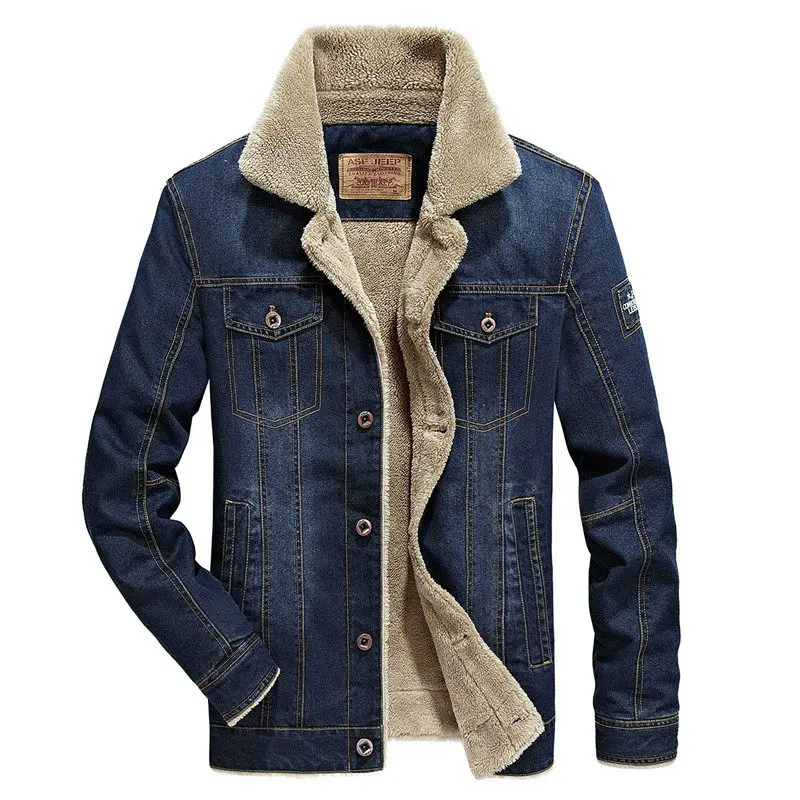 Новая зимняя Толстая джинсовая мужская куртка повседневная модная теплая Мужская s пальто брендовая флисовая тонкая уличная Мужская осенняя куртка - Цвет: dark blue