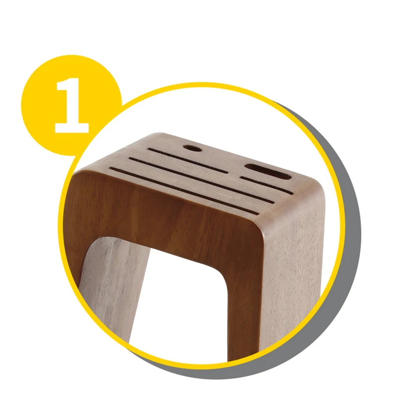  Rubber Wood Knife Holder 6-hole Chef Kitchen Knife Block Storage Rack Stand Elegant Multi-function  - 4000104101346