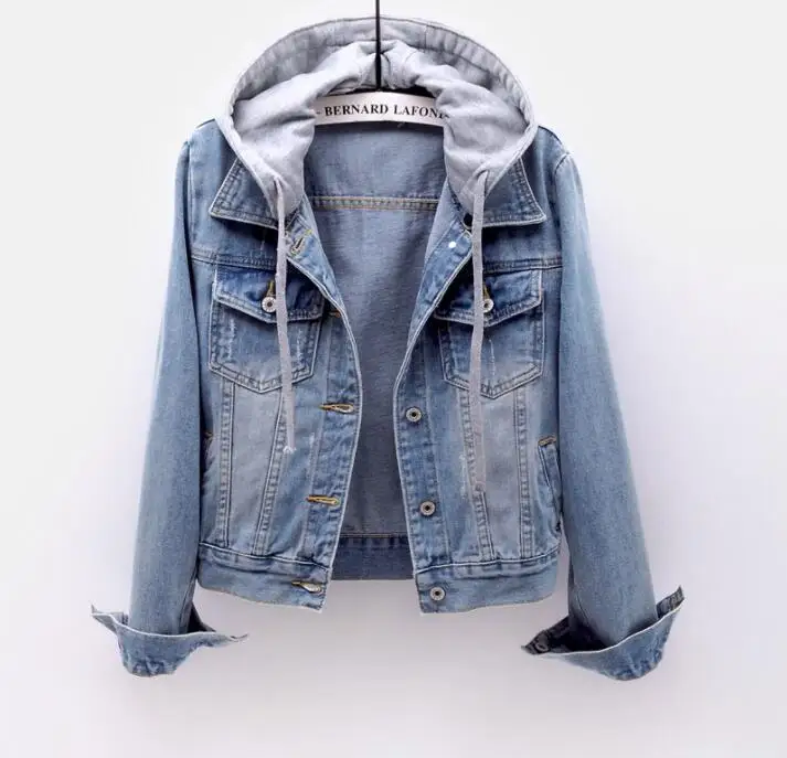 hooded drawstring denim jacket