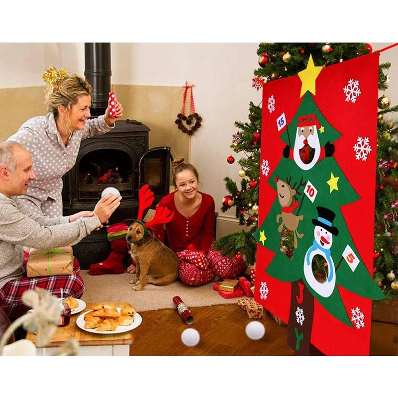 Christmas Toss Games with 3Pcs Snowballs DIY Felt Christmas Tree New Year Gifts Kids Throw Toys Christmas Decoration for Home