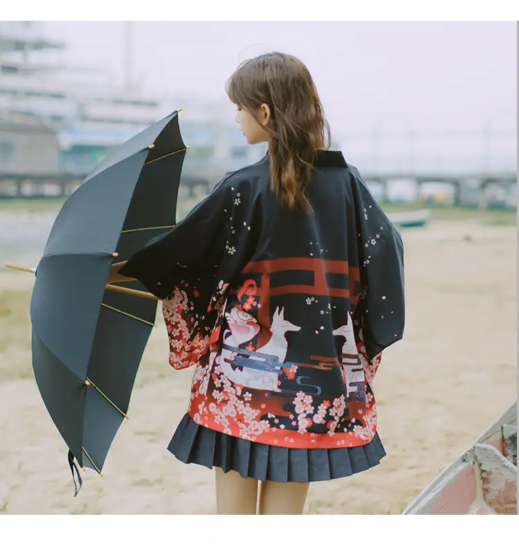 Anime Printing Japanese Kimomo Traditional New Thin Loose Cardigan Kimono Women Plus Size Causl Coat Top Sunscreen Clothes