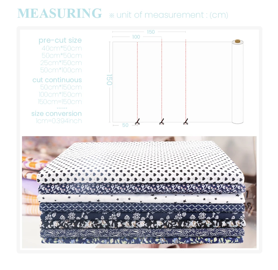 Teramila Grid Pattern Navy Blue Floral Plain Cotton Printed Patchwork Cloth Fabric for Art Sewing DIY Handmade Crafts Needlework