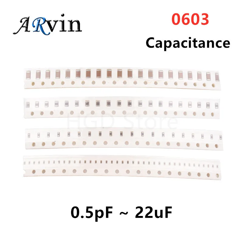 100Pcs 0603 SMD Chip Multilayer Ceramic Capacitor 0.5pF-22uF 10pF 22pF 100pF 1nF 10nF 15nF 100nF 0.1uF 1uF 2.2uF 4.7uF 10uF 22uF