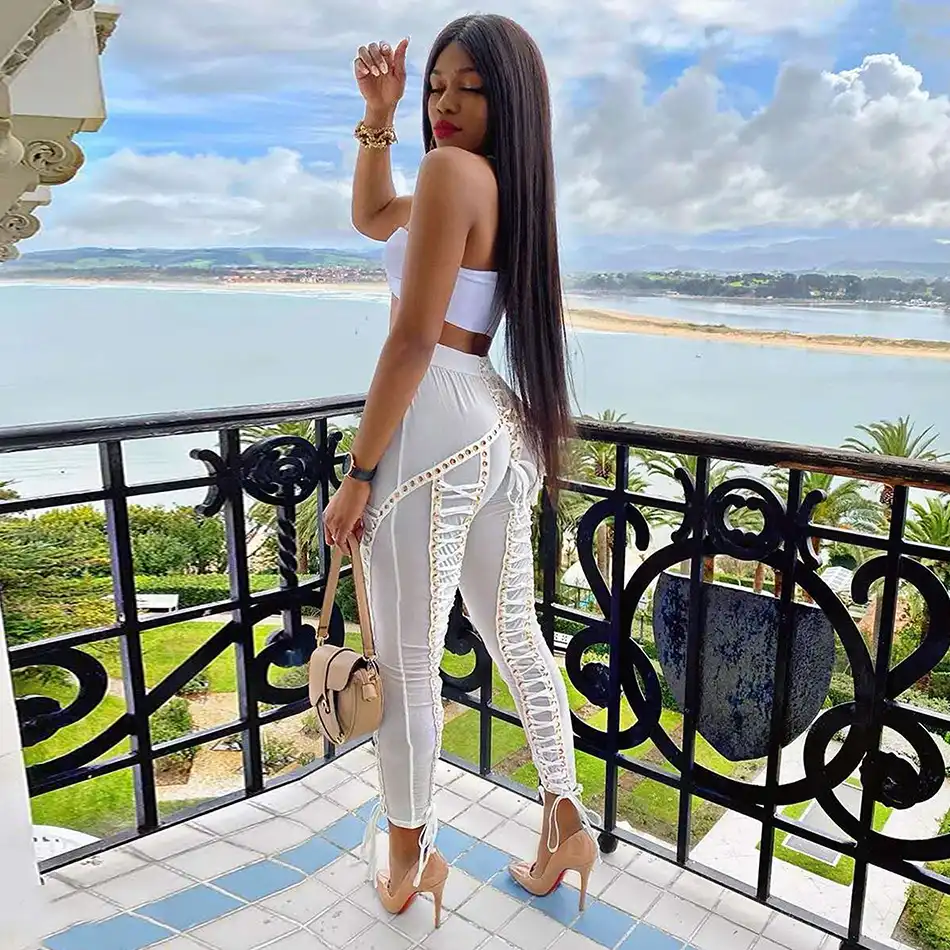 White mesh lace up pants Clearance