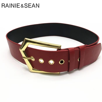 

RAINIE SEAN Vintage Women Belt Wide Red Waist Belts Women Pin Buckle Faux Leather Female Trouser Belt Brand Apparel Accessories