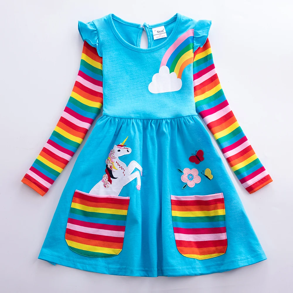 Платье с длинными рукавами для девочек с изображением Маленького Пони; хлопковое осеннее Новое Стильное платье с длинными рукавами для девочек