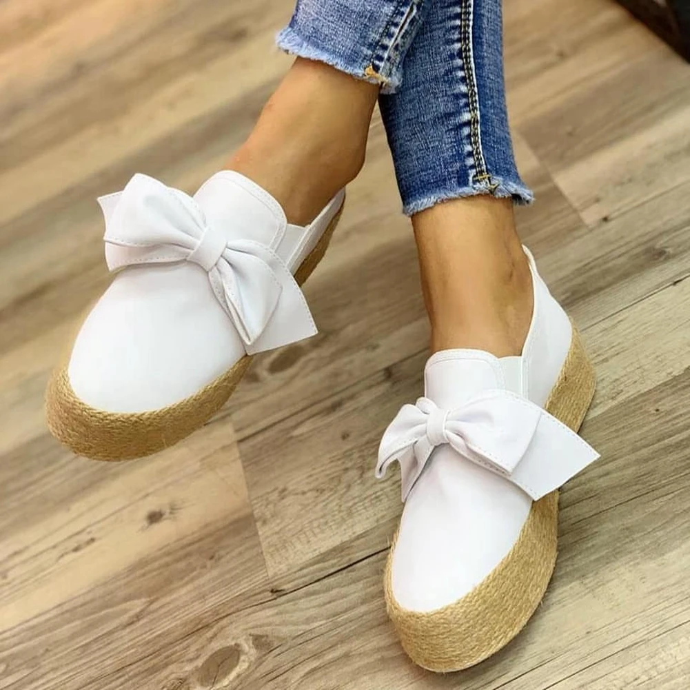 DoraTasia 2020 New Arrivals Large Size 43 Women Loafers Flats Round Toe Med Heel Butterfly-kont Flats Spring/Autumn Woman Shoes
