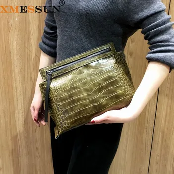 

XMESSUN 2020 New Crocodile Pattern Genuine Leather Clutch Designer Women Fashion Envelope Pouch Shoulder Messenger Bag Ins F372