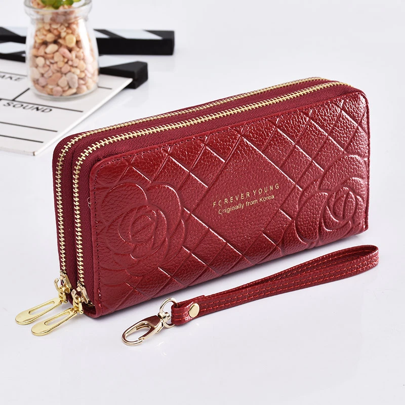 Monederos para teléfono para mujer, femeninas grandes, monedero de cuero marca Retro, carteras largas para mujer, Cartera de mano con doble cremallera, D 7992|Carteras| - AliExpress