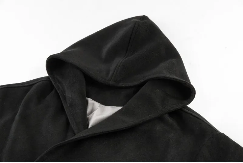 Winter New Woman Long Solid Hooded Belt Overcoat OL Style Elegant Runway Trench Coat Female Black Office Outerwear S-L