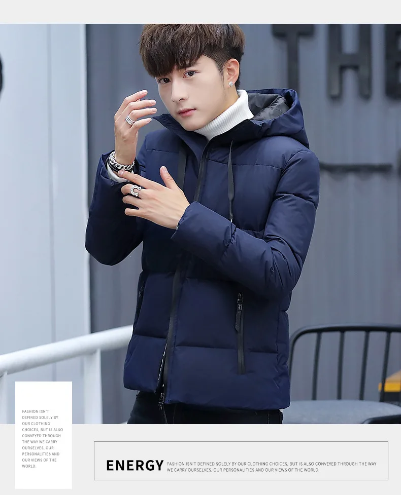 Winter MEN'S Wear Long Sleeve Hooded Solid Color Thick Cotton yi inflooring Teenager Korean-style Slim Fit Men Cool Cotton Coat