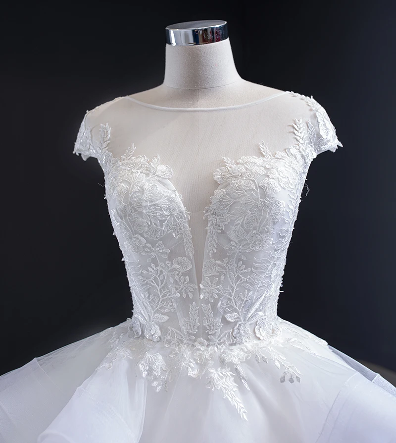 J67031 jancamber vestido de noiva свадебные платья принцессы с круглым вырезом и кружевной аппликацией, многоуровневые свадебные платья