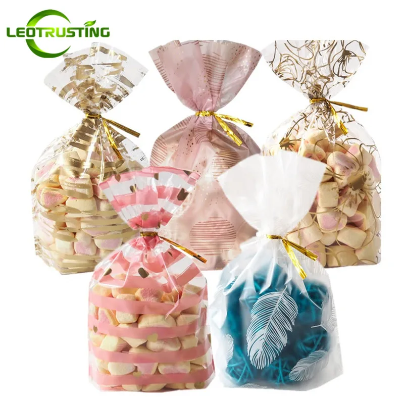 

Leotrusting 50pcs/pack 23 Styles Plume Plastic Gift Packaging Bags Birthday Wedding Party Bakery Creative Cookie Candy Bags