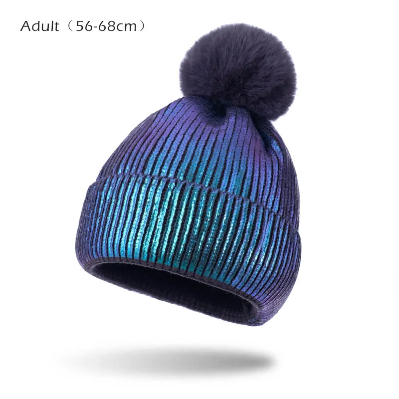 Для женщин зимняя шапка вязаный свитер из хлопка; модная зимняя теплая шапочка Регулируемый головной убор капюшон мягкий помпон шапка для спортивных занятий на свежем воздухе - Цвет: Adult-Blue
