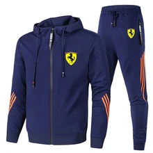 New High-quality Autumn And Winter Zipper Men's Hoodie Pants Ferrari Logo Sports Suit Casual Two-piece Racing Suit Men's Suit