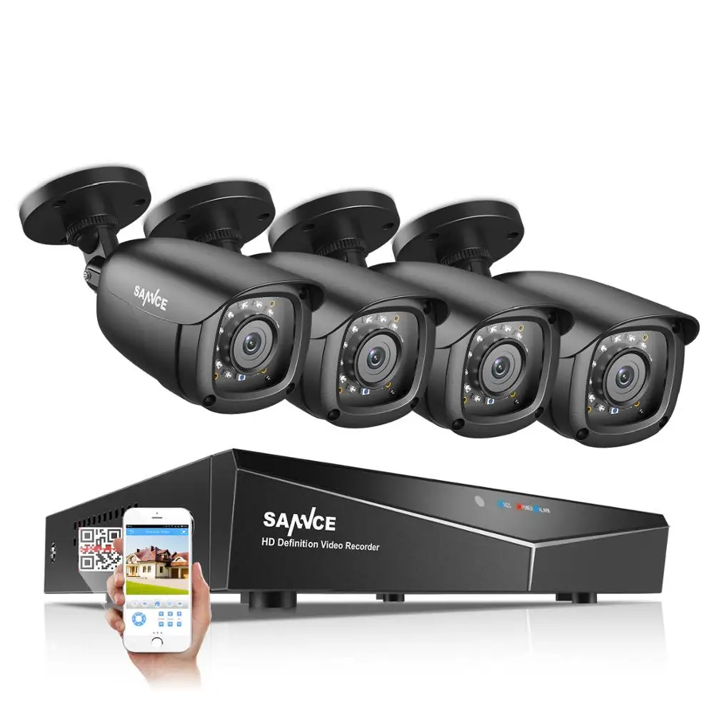 SANNCE 4CH 5-IN-1 DVR 1080P Outdoor Weatherproof 2/4 PCS Security Camera Day/Night CCTV System Kit