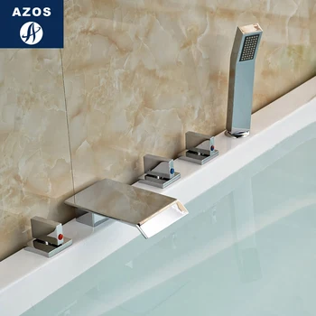 

Azos Split Bathtub Faucet Waterfall Wash Basin Brass Chrome Cold and Hot Switch Two Function Continental Wash Bathtub Round Deck