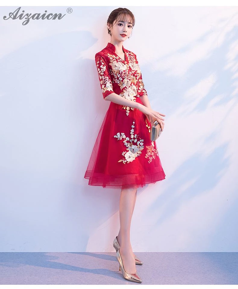 Модные кружевные вечерние платья Qi Pao женское китайское свадебное платье Cheongsam красное свадебное платье Qipao Акция тонкий халат Rouge
