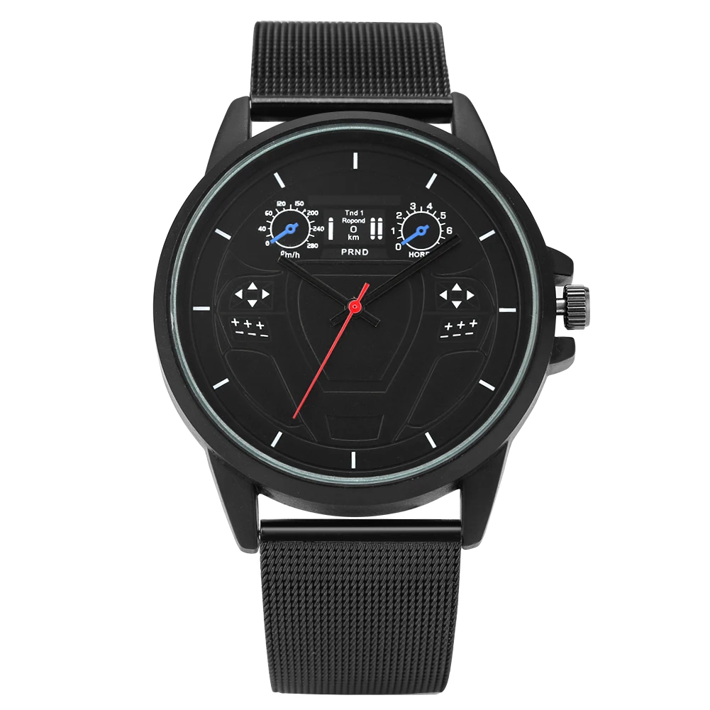 

2020 Men's Quartz Watch Creative Steering Wheel Dial Male Watches Steel Mesh Leather Band Sport Wristwatches Gifts Reloj Hombre