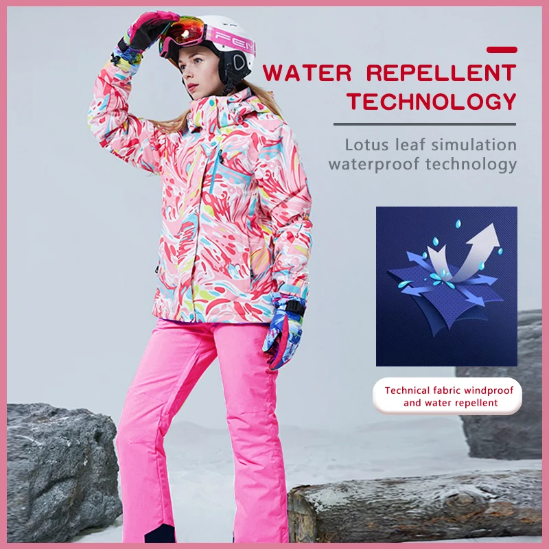 PHMAX лыжный костюм женский ветрозащитный плотный теплый комплект из куртки и брюк