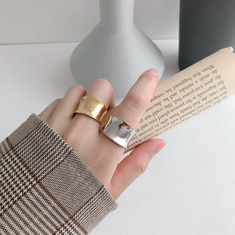 SHANICE INS, 925 пробы, серебряное, Открытое кольцо для женщин, простые неправильной формы, матовое, гладкое, Широкая поверхность, ювелирное изделие для девушек, кольцо на палец