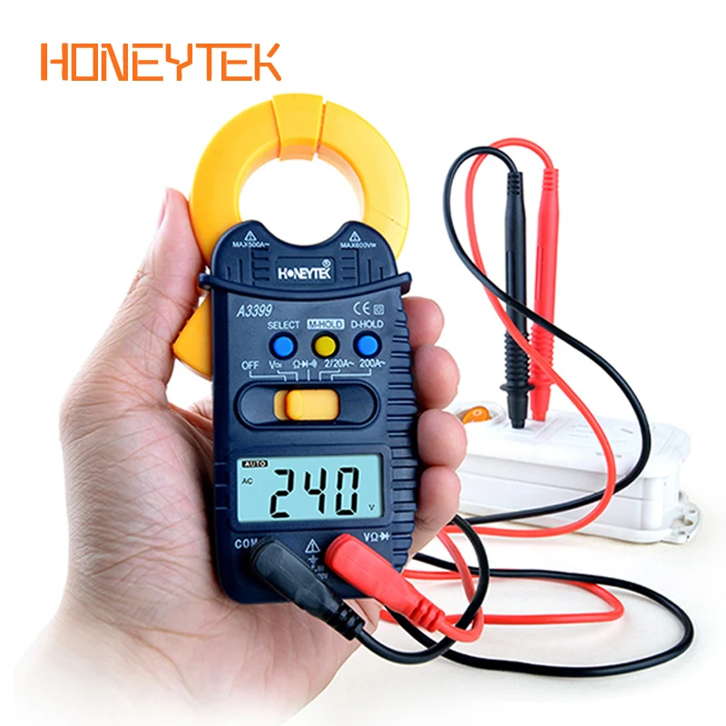 Миниатюрный цифровой зажим HONEYTEK измеритель тока Удержание данных мультиметр