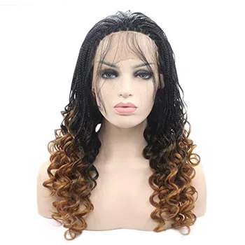 

Braided Wig for Black Women Synthetic Lace Front Wig with Baby Hair Curly Wavy Box Braided Wig Curly Tips Wig Braiding Short Wig