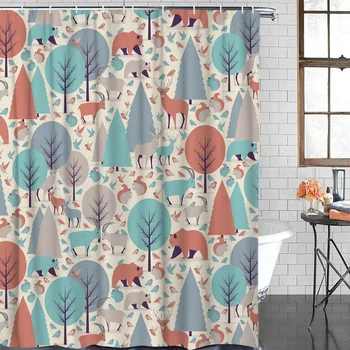 

Waterproof Polyester Fabric Shower Curtain Christmas Themed Forest Animals Shower Curtain