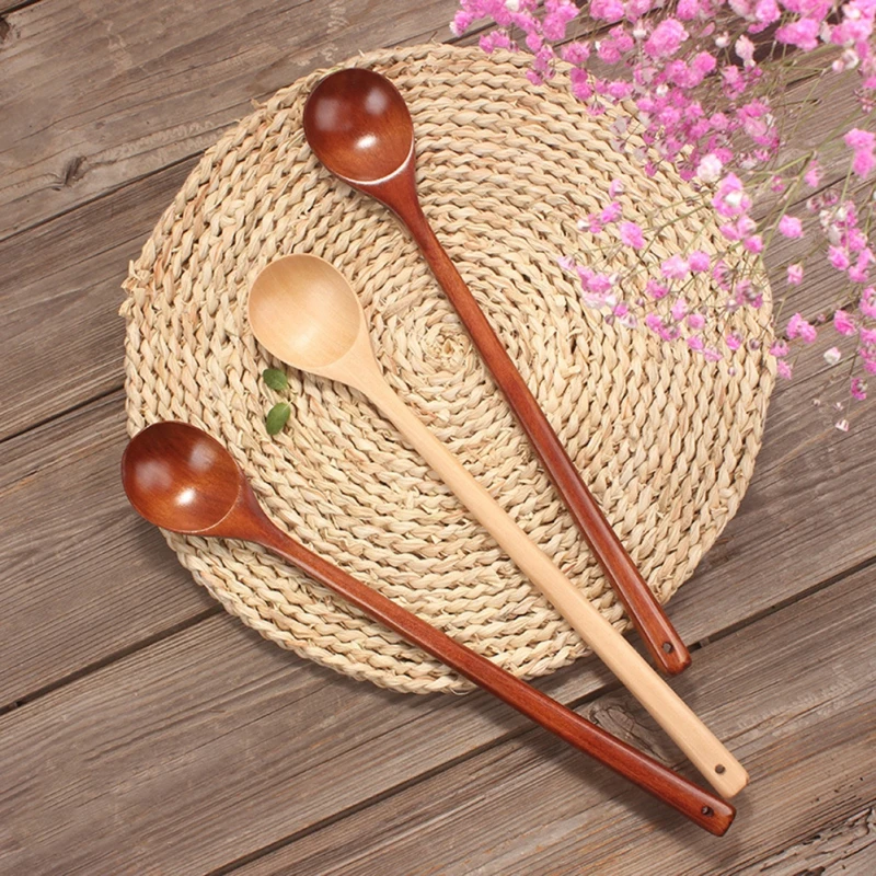 Long Handle Wooden Spoon Coffee Stirring Rod Tea Dessert Cooking Spoon
