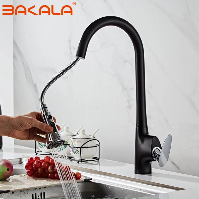 BAKALA кухонный поворотный Romovable кран черный Panited Pull Out вниз экономии воды смеситель современные краны воды TapTorneira Parede